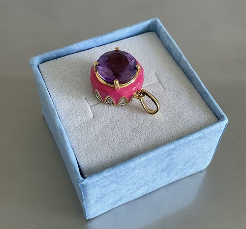 Amethyst, Moissanite, Pink Enameled Pendant 3.60 CTW 925 Silver Vermeil Plated - 第 4/17 張圖片