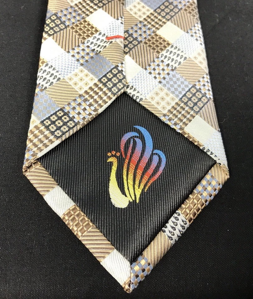 Mens Peacock 3.5”/57” Hand Made Quilt Patch Copper Blue Metallic Silk Tie - Image 4 of 4