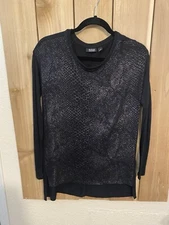 A.N.A. Black long Sleeve Top w Silver metallic Size S NWOT
