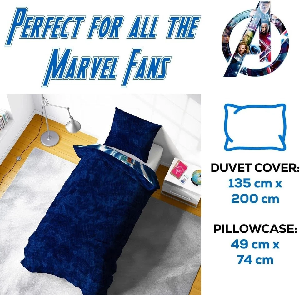Juego de funda nórdica y funda de almohada individual reversible Disney Marvel Avengers Heroes Foto 3 de 4