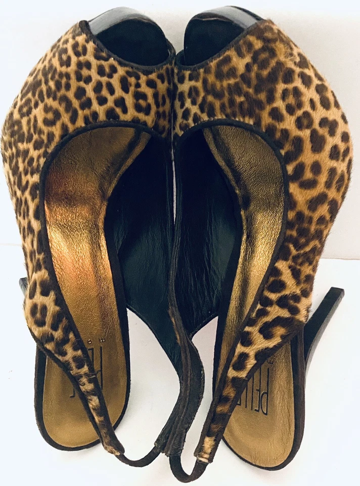 Sapatos PELLE Moda 8.5M peep-toe chita leopardo animal salto estilingue em excelente estado usado! - Imagem 3 de 4