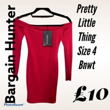 pretty little thing Red Bardot Long Sleeves bodycon dress size 4