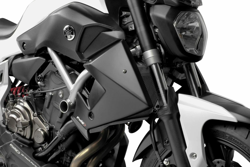 Panel lateral del radiador Puig 7561J escudo de carreras negro se adapta a 14-17 Yamaha FZ-07 MT07 Foto 2 de 2