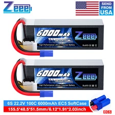 2x Zeee 6S LiPo Battery 6000mAh 22.2V 100C EC5 for RC Plane Drone Jet Car Truck