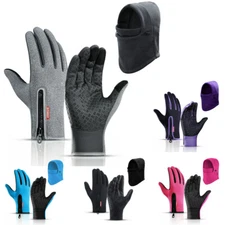 Winter Fleece Mittens Waterproof Touch Screen Gloves and Balaclava Mask Hat Set