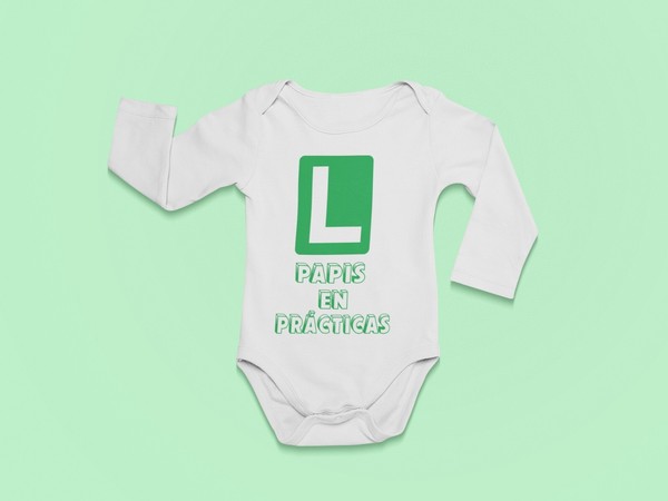 Body bebé PAPIS EN PRÁCTICAS. Diseños graciosos para bebés. 100% algodón