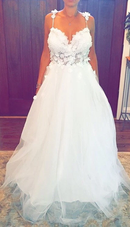 Christos Elana Design White See Through Illusion Bodice Wedding