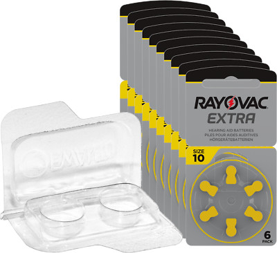 60 Rayovac Extra Advanced Hearing Aid Batteries PR70 Yellow 10+ Box for 2 Cells