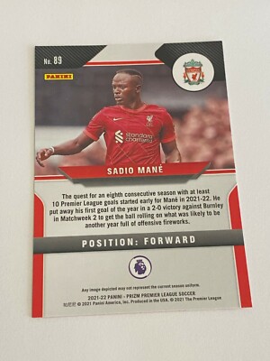 Sadio Mane 2021-22 Panini Prizm Premier League Soccer #89