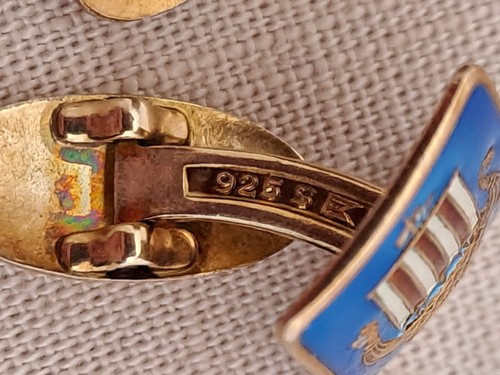 Gunnar Fjeld Norwegen – Emaille Manschettenknöpfe mit Wikingerschiff, Sterling S - Bild 5 von 9