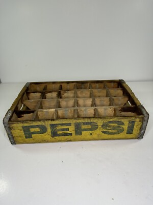 Rare Vintage 1982 Pepsi Cola Wooden Crate Lincoln Nebraska Yellow