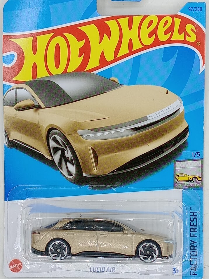New 2023 Hot Wheels Gold Lucid Air Diecast Car - Factory Fresh Series #97