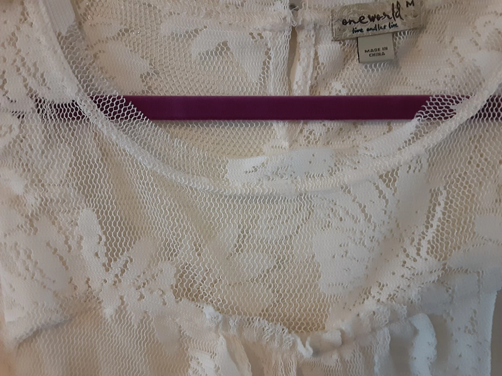 OFF WHITE Abito pizzo One World Live and Let Live foderato senza maniche bianco sporco medio