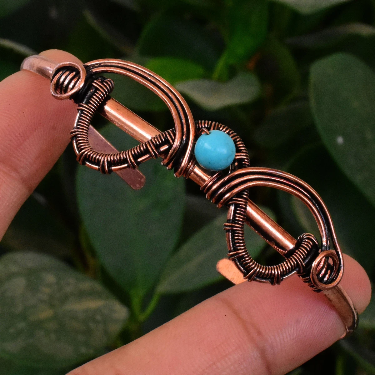 Turquoise Copper Wire Wrapped Cuff Bracelet Elegant Jewelry MC 83