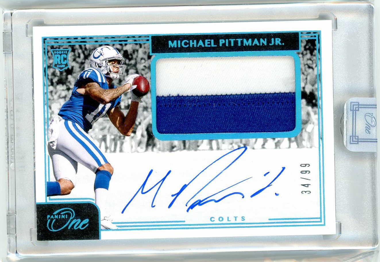 2020 Panini One Blue Rookie Patch Autograph #22 Michael Pittman Jr. #34/99