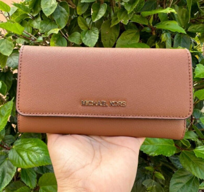 MICHAEL KORS JET SET TRAVEL LARGE TRIFOLD WALLET BROWN LUGGAGE