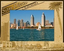 San Diego California with Palm Tree Laser Engraved Wood Picture Frame (4 x 6)