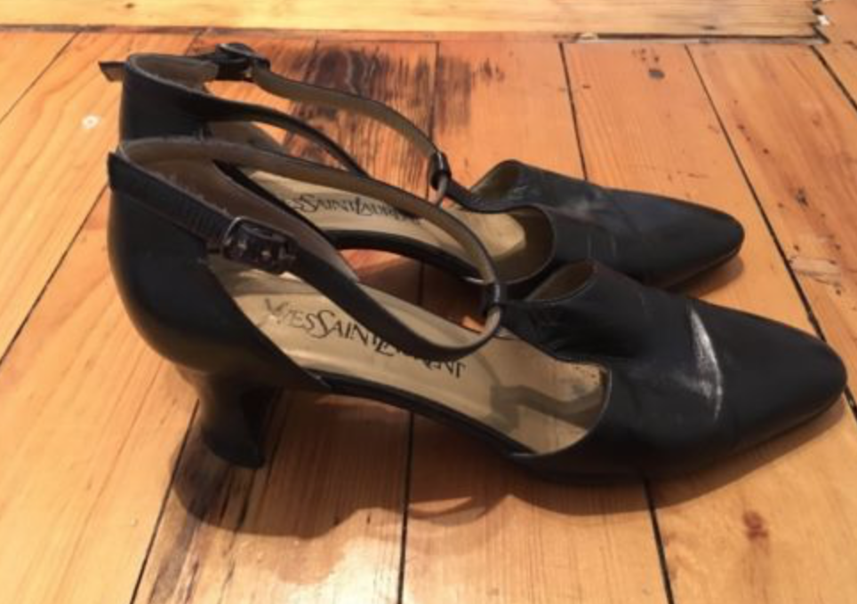 STUPENDO RARO tacco vintage Yves Saint Laurent in pelle nera cinturino alla caviglia taglia 7