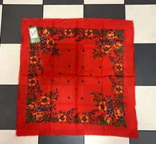 Vintage Ukrainian Wool Floral Shaw Scarf Black Traditional Accessory Russia USSR