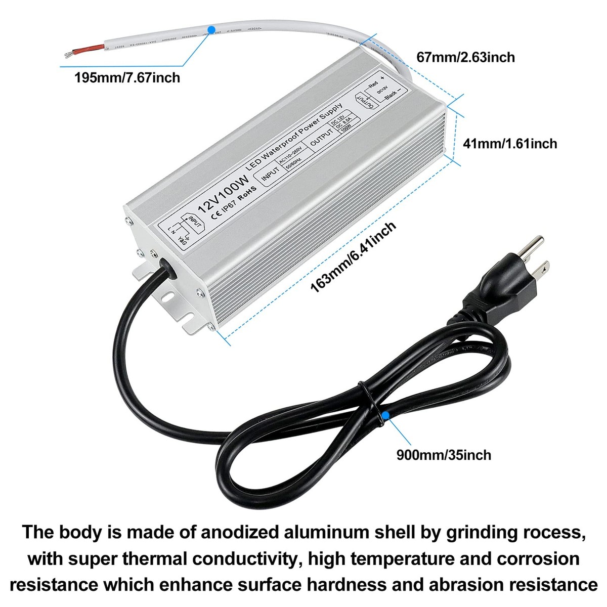 LEDドライバー AC 100-240V DC 12V LED Driver 100 Watts 110V AC to 12V DC Low Voltage Output, IP67