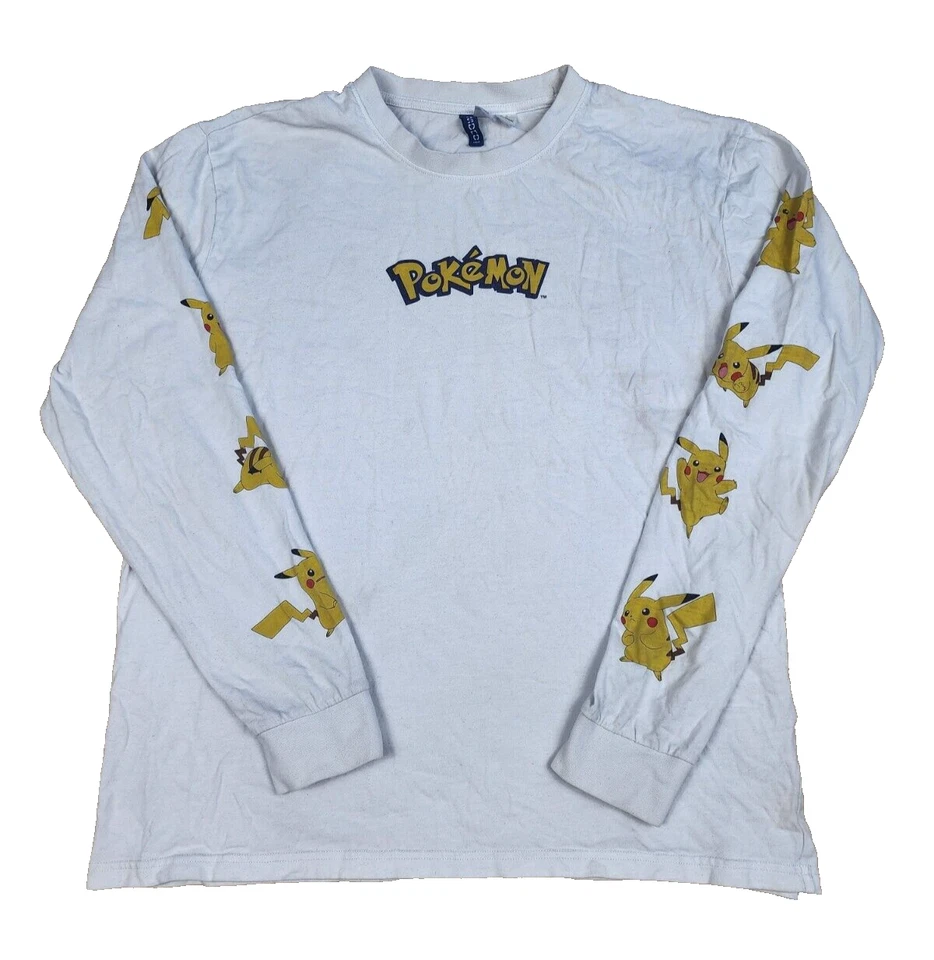 Camiseta Pikachu Pokémon Nintendo H&M Blanca Manga Larga Algodón Hombre’s Talla XL Foto 3 de 4