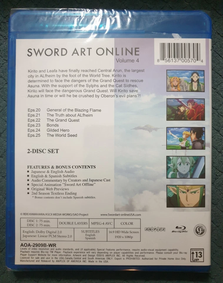 Sword Art Online season 1 Vol Volume 4 bluray Aniplex anime ***OOP***NEW*** - Image 2 of 2