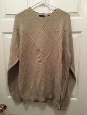 NWT Izod Men's 100 Cotton Light Khaki Tan Patterned Crewneck Sweater XL