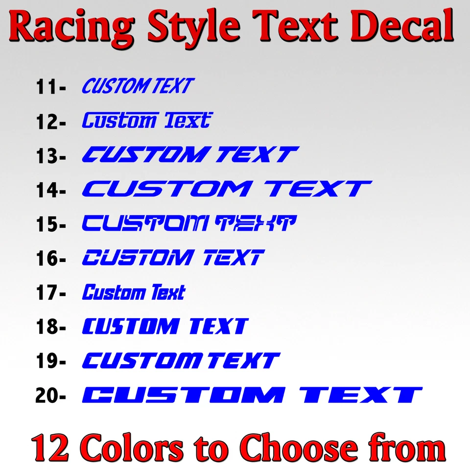 Estilo de corrida texto personalizado cortado sem fundo Letras nome carro decalque vinil V2 - Imagem 3 de 4
