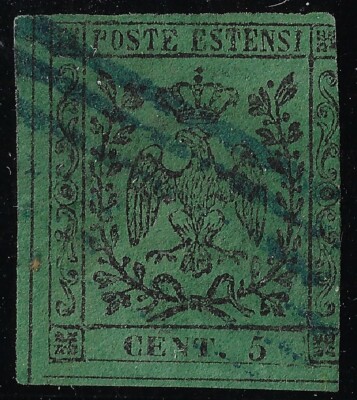 1852 ASI Modena and Reggio 5 cent Saxon green 1 used