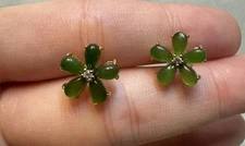 Natural AAA Green HeTian Jade Jasper 11mm Stud Earrings 925 sterling silver New