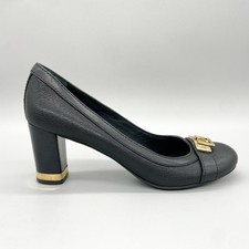 Tory Burch Womens 8.5M Pump Heels Shoes Black Leather Gold Buckle Office Classic