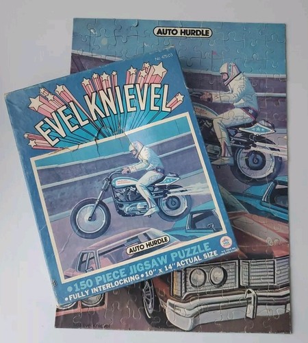 EVEL KNIEVEL AUTO HURDLE 150 PIECE PUZZLE VINTAGE MOTORCYCLE STUNT SCENE