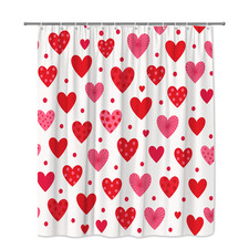 Cute Red and Pink Hearts Shower Curtain for Kids Bathroom Decor