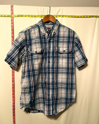 C.E. Schmidt Workwear Men's M Plaid Cotton Woven Button-Down Shirt Blue Pockets