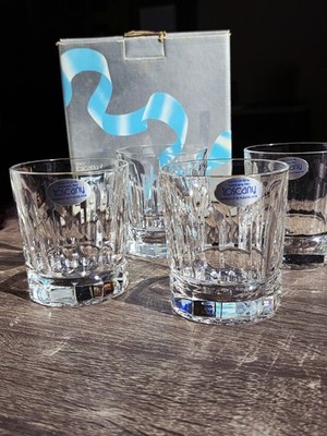 Vtg Toscany Lead Crystal Rocks Glasses   Handcut Yugoslavia   Set of 4