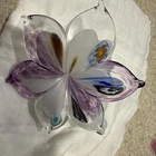 VTG Authentic Murano Glass Hand Blown Butterfly Flower w/Swirled Spiral Stem EUC