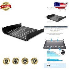 Heavy Duty 2U Vented Server Rack Shelf, 16" Deep, 50lb Capacity, Universal Fit