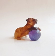 Sculpture Figurine Chien jouant à la balle Pâte De Verre Signé DAUM France