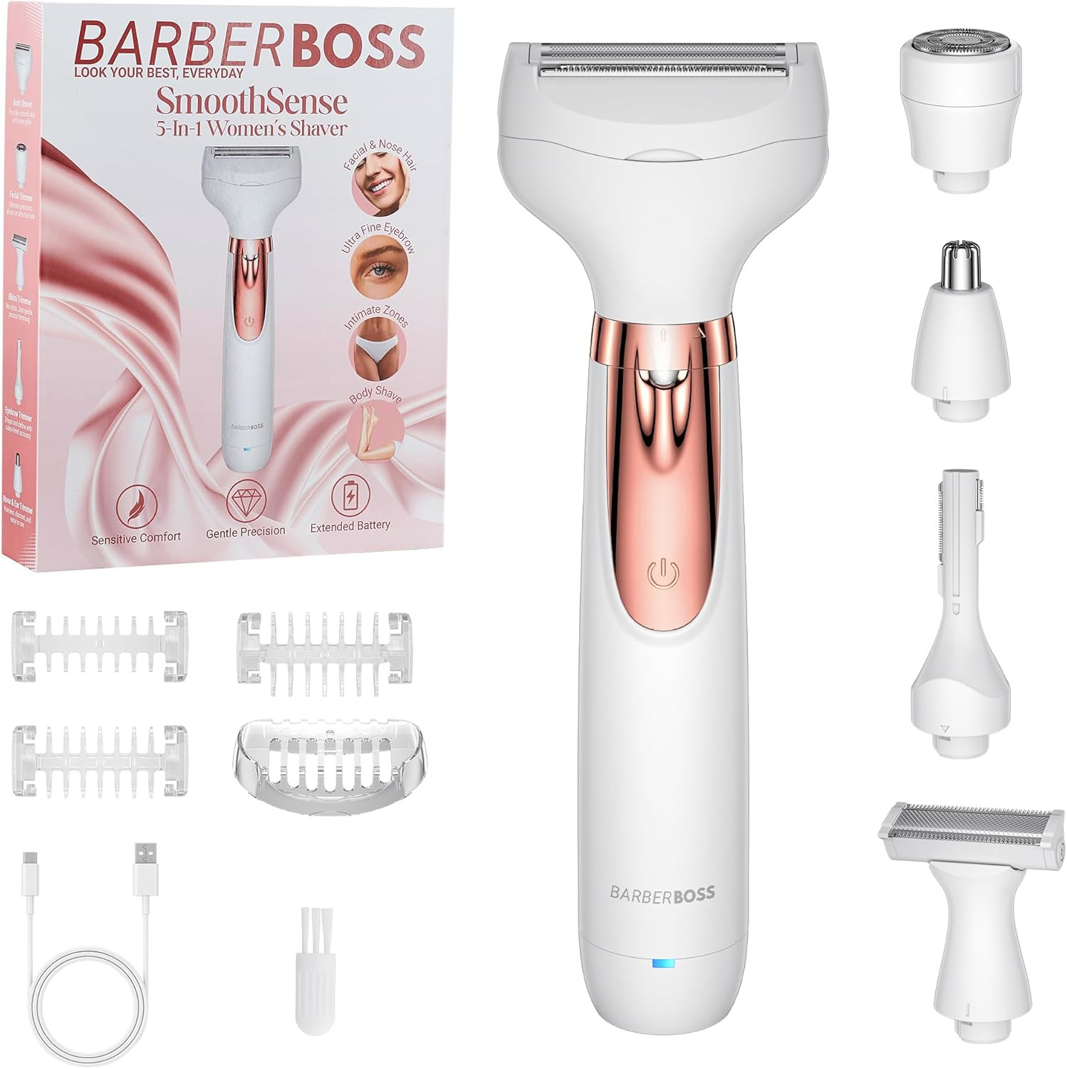 Rasoio Elettrico Donna 5 in 1: Kit Epilazione Ricaricabile per Gambe e Bikini