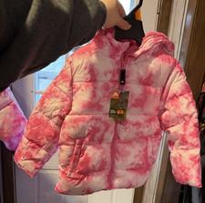 OZARK TRAIL LITTLE GIRLS PINK TIE DYE JACKET, PUFFER STYLE W/HOOD, NEW