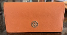Tory Burch Orange Saffiano Leather Sunglasses Eyeglasses Case Holder Designer