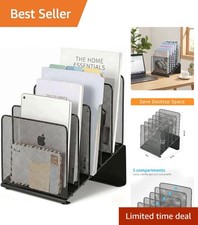 Maximize Workspace with Black 5-Section File Organizer for Documents & Magazines