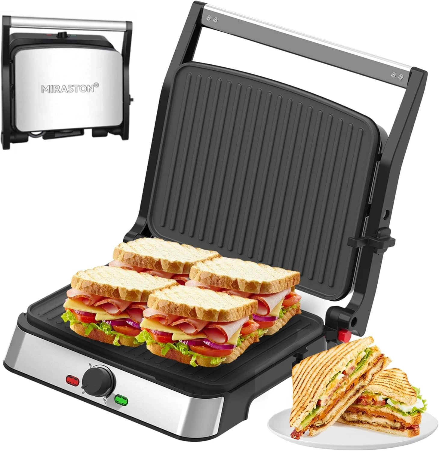 Versatile Electric Panini Press & Grill - Non-Stick, 180° Open, Dishwasher Safe