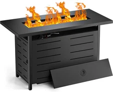 42 Inch Gas Fire Pit Table, 60,000 BTU Propane Pits for outside with Steel Lid a