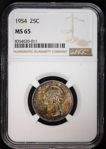 1954 Washington Quarter 25c NGC MS65 Vibrant Toning