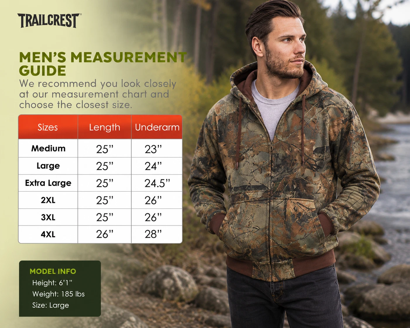 TrailCrest Men'sCotton Blend Camouflage / Faded Camo Zip Hoodie Jacket Outerwear - product detail image 6