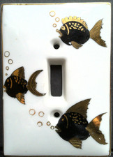 Vintage Kelvin Fine China Fish Switch Plate Black and Gold Mid Century MCM BnB