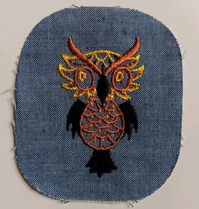 70s Vintage Embroidered Owl Patch, Iron / Sew On Denim Jeans Jacket Applique 