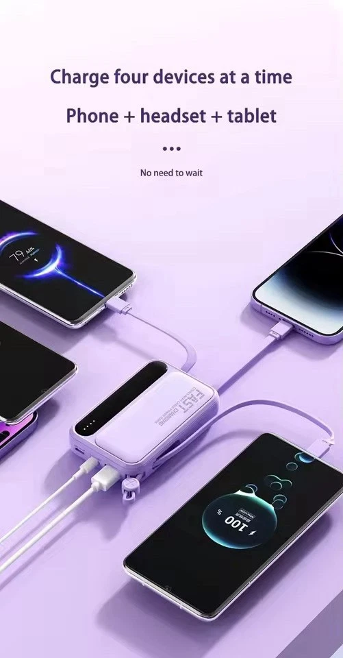 Banco de alimentación portátil carga rápida gran capacidad con 4 cables incorporados Foto 2 de 4