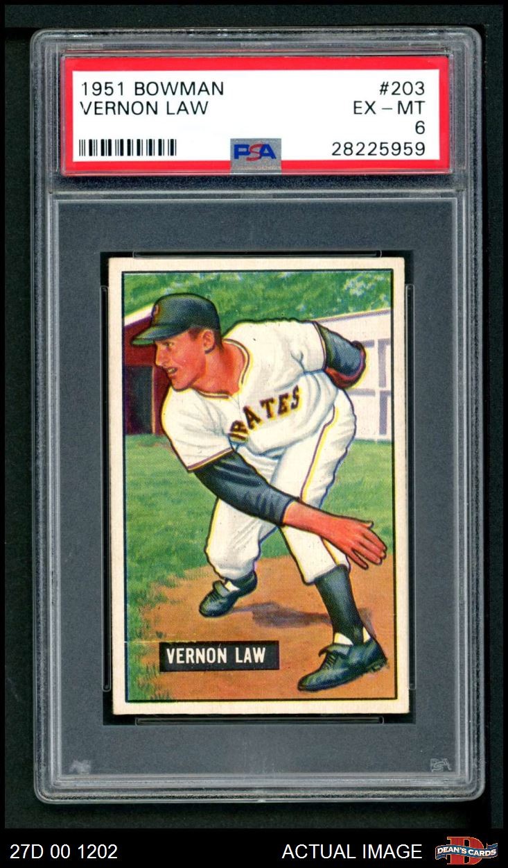 1951 Bowman #203 Vern Law Pirates RC PSA 6 - EX/MT